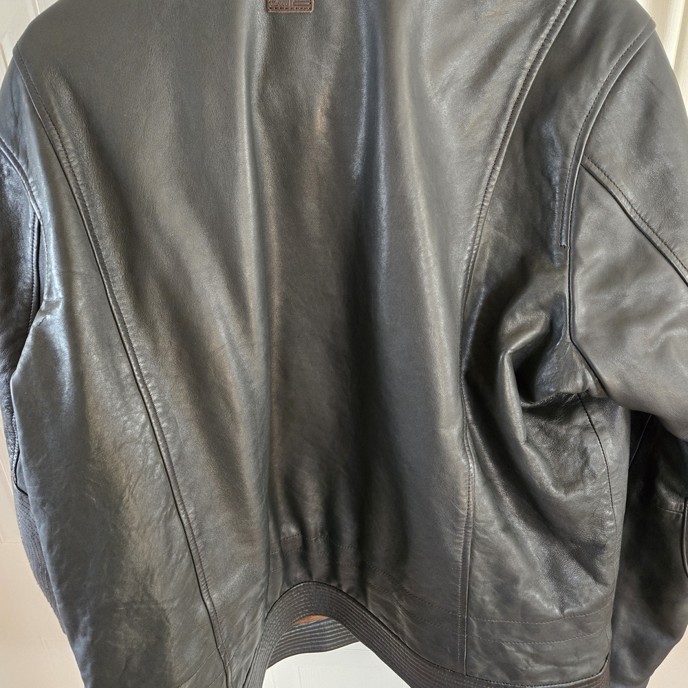 G-Star Black Leather Jacket with Gray Shearling Collar - Picture 2 of 6